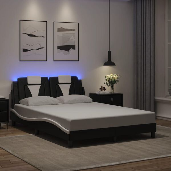 vidaXL Estructura de cama Viana con LED sin colch&oacute;n negro blanco 120x200 cm