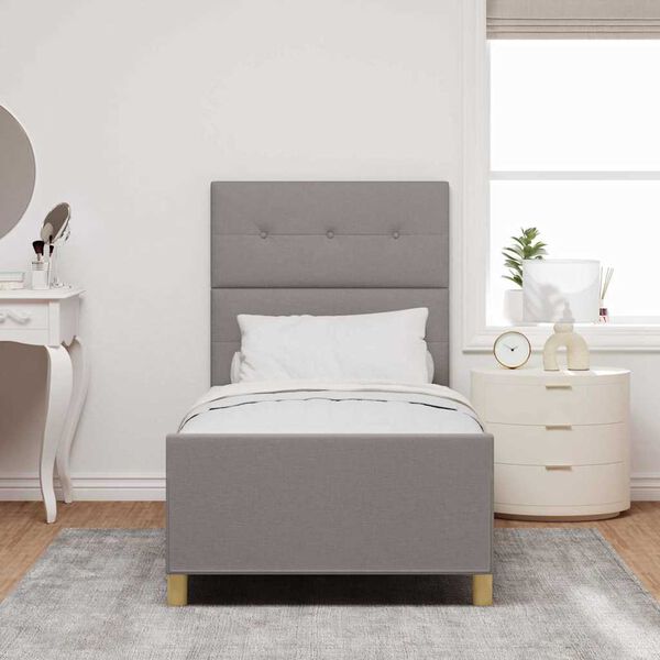 vidaXL Estructura de cama con cabecera Taup&eacute; 90 x 190 cm tela