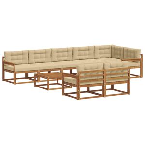 vidaXL Conjunto de sof&aacute;s de exterior con coj&iacute;n 9 pcs Natural y Beige