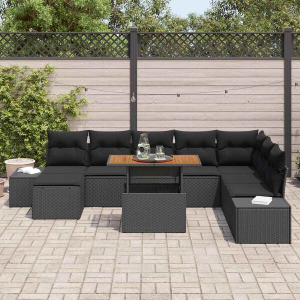 vidaXL Conjunto de Comedor de Jardín con cojín 9 pcs Negro y Marrón