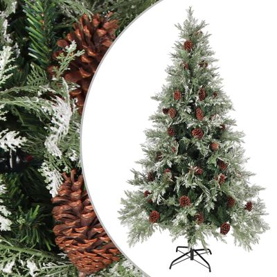vidaXL Árbol de Navidad con piñas verde y blanco PVC y PE 195 cm