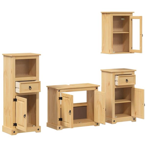 vidaXL Juego de muebles de ba&ntilde;o Corona 4 pzas madera maciza pino