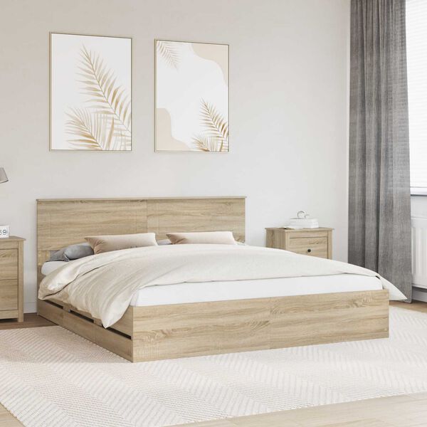 vidaXL Estructura de cama Roble Sonoma 200 x 200 cm Madera Ingenieril