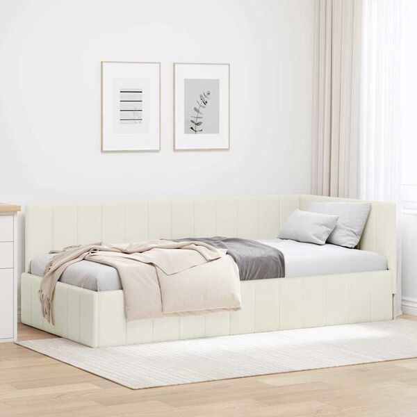 vidaXL Estructura de cama en esquina Crema 90 cm x 190 cm Terciopelo