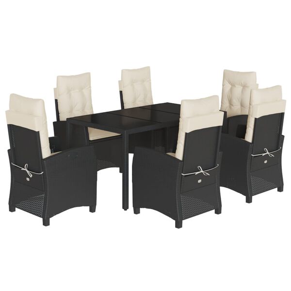 vidaXL Set de comedor de jard&iacute;n 7 pzas y cojines rat&aacute;n sint&eacute;tico negro