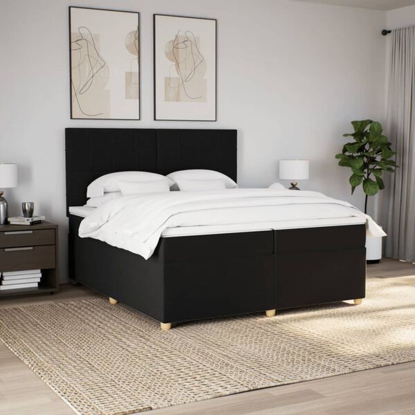 vidaXL Cama box spring con colch&oacute;n tela negro 200x200 cm