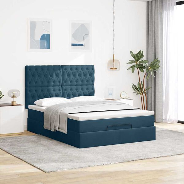 vidaXL Estructura de cama otomana con colchones terciopelo azul oscuro