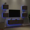 vidaXL Muebles TV pared con LED 6 pzas madera ingenier&iacute;a marr&oacute;n roble