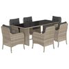 vidaXL Set comedor jard&iacute;n 7 pzas y cojines rat&aacute;n sint&eacute;tico gris claro