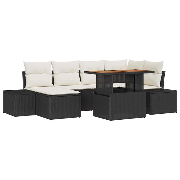 vidaXL Conjunto de Comedor de Jard&iacute;n con coj&iacute;n 7 pcs Negro y crema