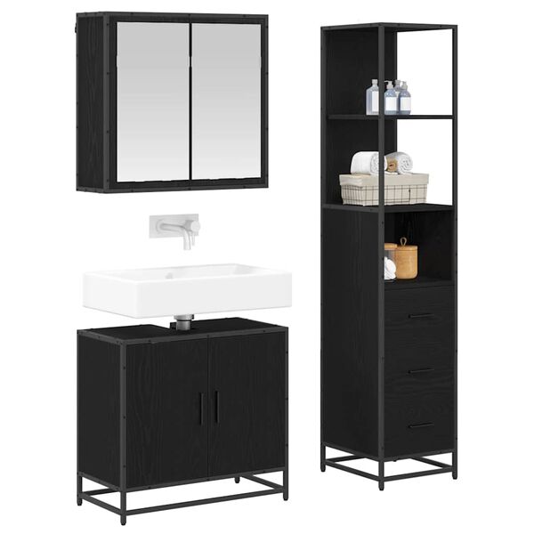 vidaXL Juego de muebles de ba&ntilde;o 3 pcs Roble Negro Madera contrachapada
