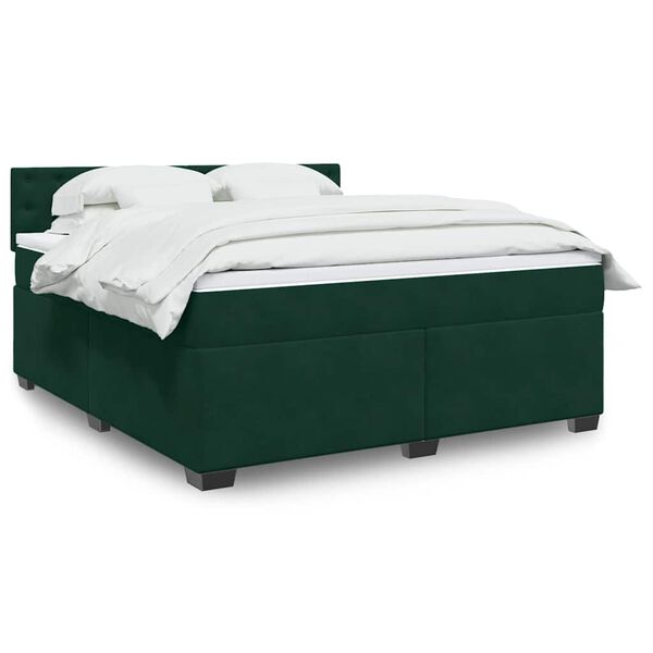 vidaXL Cama box spring con colch&oacute;n terciopelo verde oscuro 180x200 cm