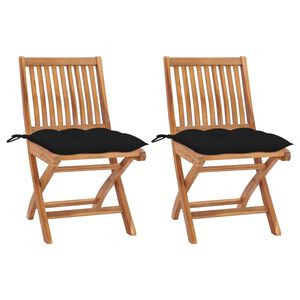vidaXL Sillas plegables 2 uds madera maciza de teca con cojines negros