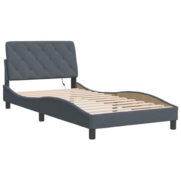vidaXL Estructura de cama con LED sin colch&oacute;n terciopelo gris oscuro 100x200 cm