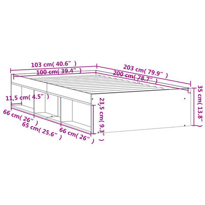 vidaXL Estructura de cama roble ahumado 100x200 cm