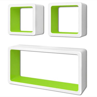 vidaXL Estantes de cubo de pared flotante MDF blanco-verde