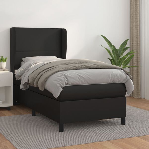 vidaXL Cama box spring con colch&oacute;n cuero sint&eacute;tico negro 80x200 cm