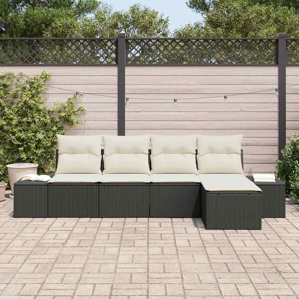vidaXL Conjunto de sofá de jardín 5 pcs Negro ratán sintético
