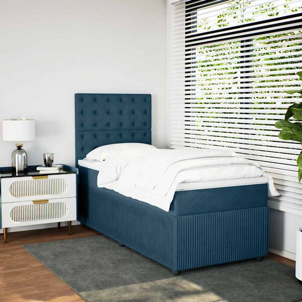 vidaXL Cama box spring con colch&oacute;n terciopelo azul oscuro 80x200 cm