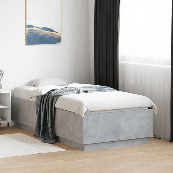 vidaXL Estructura cama con luces LED madera gris hormigón 90x190 cm