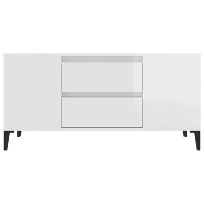 vidaXL Mueble de TV madera contrachapada blanco brillo 102x44,5x50 cm