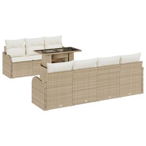 vidaXL Conjunto de sof&aacute; de jard&iacute;n 8 pcs Beige Rattan de Poli&eacute;ster