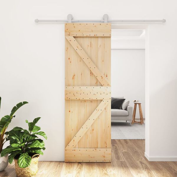 vidaXL Puerta corredera con herrajes madera maciza de pino 70x210 cm