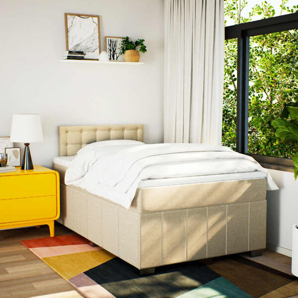 vidaXL Cama box spring con colch&oacute;n tela color crema 120x200 cm