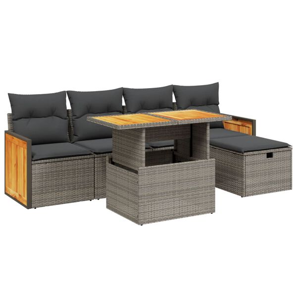 vidaXL Set de muebles de jard&iacute;n 6 pzas y cojines rat&aacute;n sint&eacute;tico gris