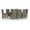 vidaXL Set comedor jard&iacute;n 9 pzas y cojines rat&aacute;n sint&eacute;tico gris