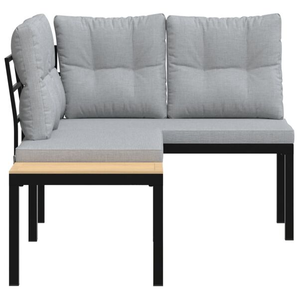 vidaXL Bancos jard&iacute;n y cojines 2 pzas acero recubrimiento polvo negro