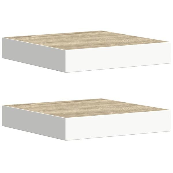 vidaXL Estante flotante pared 2 uds MDF roble y blanco 23x23,5x3,8 cm