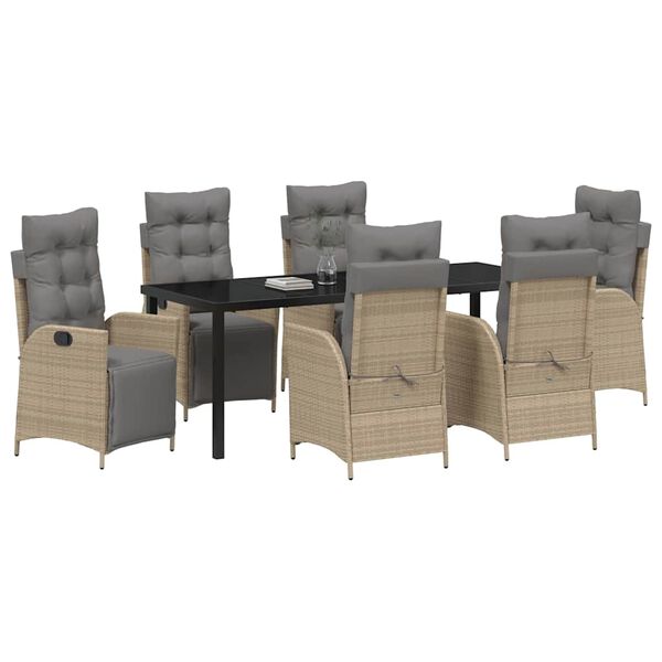 vidaXL Conjunto de Comedor de Jard&iacute;n 7 pcs Beige rat&aacute;n sint&eacute;tico