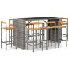 vidaXL Mesa bar y taburetes jard&iacute;n 7 pzas madera acacia rat&aacute;n PE gris