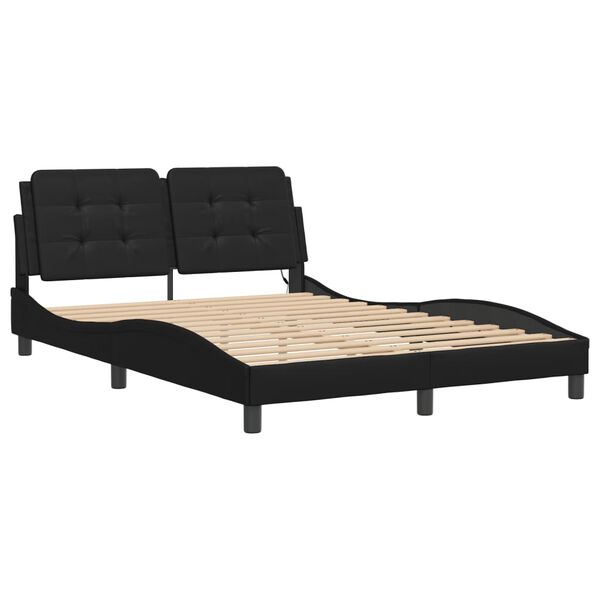 vidaXL Estructura de cama con LED sin colch&oacute;n Zadar negro 140x190 cm