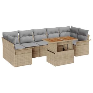 vidaXL Conjunto de sof&aacute; de jard&iacute;n 8 pcs Beige Polirat&aacute;n