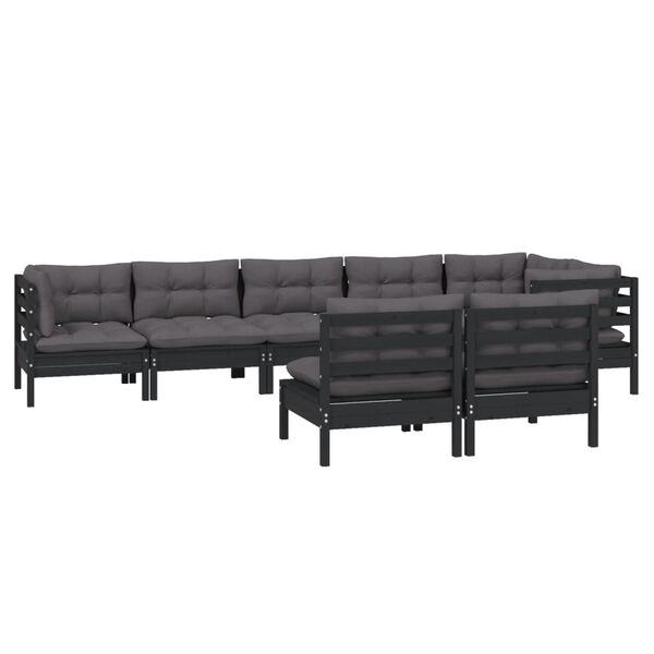 vidaXL Muebles de jard&iacute;n 8 pzas y cojines negro madera maciza de pino