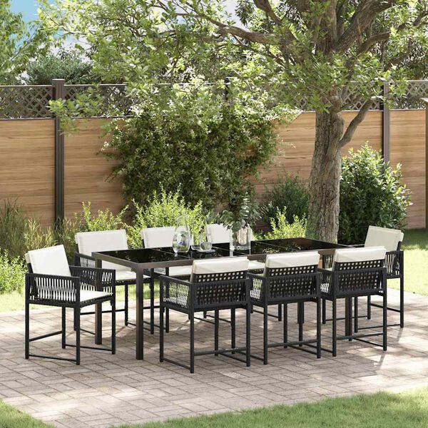 vidaXL Conjunto de Comedor de Jard&iacute;n 9 pcs Negro rat&aacute;n sint&eacute;tico