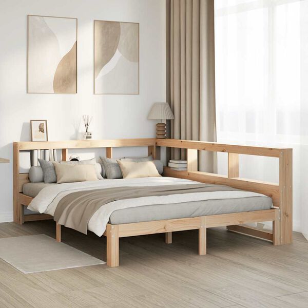 vidaXL Cama con estanter&iacute;a sin colch&oacute;n madera maciza de pino 140x190cm