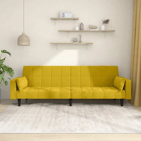 vidaXL Sof&aacute; cama de 2 plazas con dos almohadas terciopelo amarillo