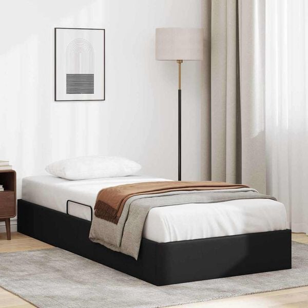vidaXL Cama con almacenamiento Negro 90 x 190 cm Cuero sint&eacute;tico