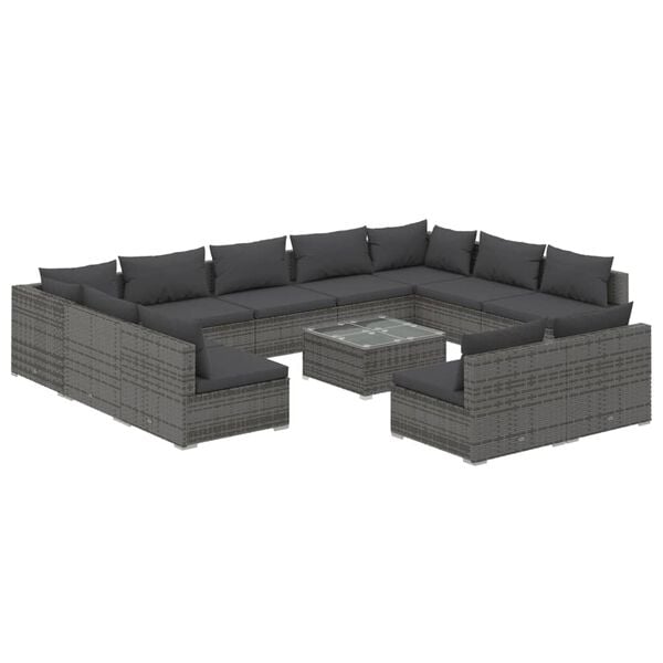 vidaXL Set de muebles de jard&iacute;n 12 pzas cojines rat&aacute;n sint&eacute;tico gris