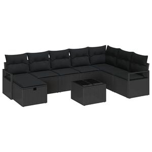 vidaXL Juego de Sof&aacute; 9 uds. 8-N&uacute;mero de plazas Negro rat&aacute;n sint&eacute;tico