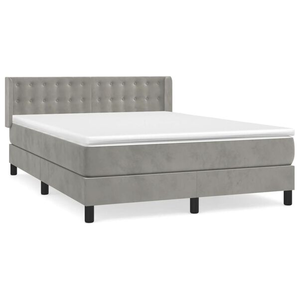 vidaXL Cama box spring con colch&oacute;n terciopelo gris claro 140x190 cm