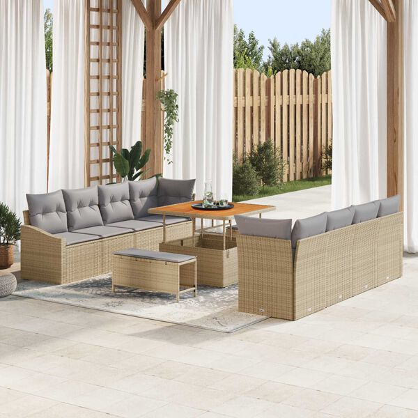 vidaXL Conjunto de sof&aacute; de jard&iacute;n con coj&iacute;n 11 pcs Beige y Gris Claro