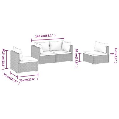 vidaXL Set de sofás de jardín 4 piezas y cojines ratán sintético gris