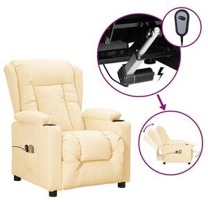 vidaXL Sill&oacute;n de masaje el&eacute;ctrico cuero sint&eacute;tico crema