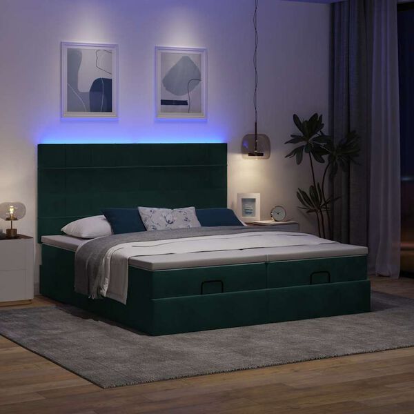 vidaXL Estructura de cama otomana colchones terciopelo verde oscuro