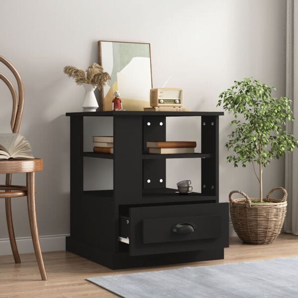 vidaXL Mesa auxiliar de madera contrachapada negro 50x50x60 cm