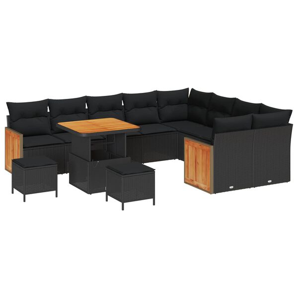 vidaXL Conjunto de sofá de jardín 12 pcs Negro ratán sintético